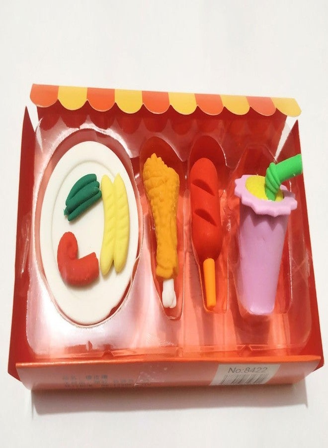 BriKSHi Fruit Fast Food & Ice-Cream Theme Popcorn Shaped Rubber Eraser Set for Kids (4 Eraser) Set of 1 - Image 5